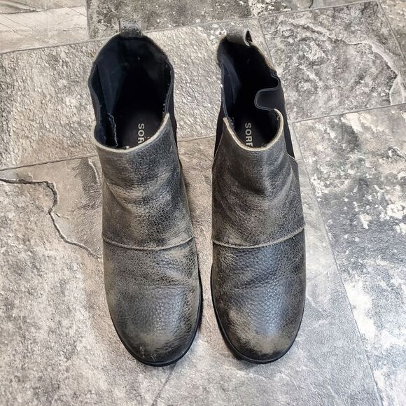 Sorel Joan Of Arctic Wedge II Distressed Quarry Gray Leather Chelsea Wedge Boots - Picture 5 of 9